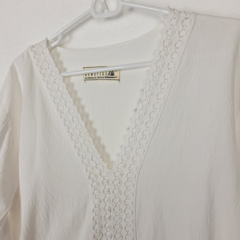 Seaspice Resort Wear White 100% Peruvian Cotton Lace Tunic Beach Cover‎ Up